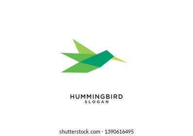 green fly hummingbird logo origami abstract polygon icon designs vector illustration flat