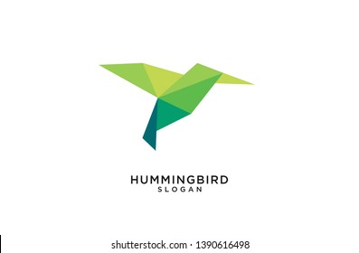 green fly hummingbird logo origami abstract polygon icon designs vector illustration flat