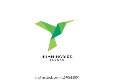 green fly hummingbird logo origami abstract polygon icon designs vector illustration flat