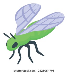 Green fly insect spreading its wings while flying
