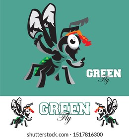 green fly mascot vector cartoon art illustration