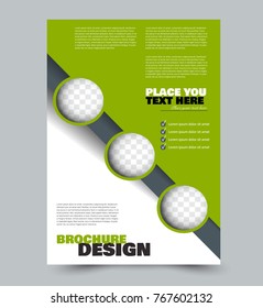 Green flyer design. Abstract brochure or annual report template. Vector illustration. 