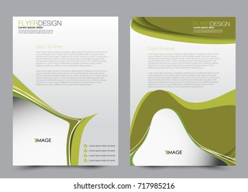 Green flyer design template. Brochure abstract background for business, education, presentation, advertisement. Corporate identity style concept. Editable vector illustration.