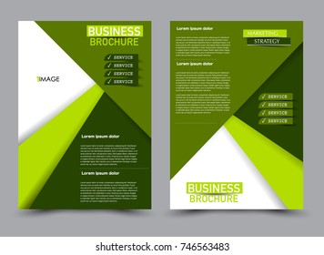 Green flyer design template. Brochure abstract background for business, education, presentation, advertisement. Corporate identity style concept. Editable vector illustration.