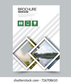 Green flyer design template with built in images. Brochure for business, education, presentation, advertisement. Corporate identity style concept. Editable vector illustration.