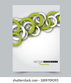 Green flyer design template with circles. Brochure for business, education, presentation, advertisement. Corporate identity concept. Editable vector illustration.