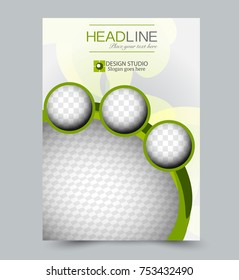 Green flyer template. Abstract brochure design. Annual report cover background. For business, education, advertisement. Editable vector illustration.