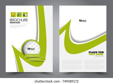 Green flyer template design. Brochure abstract background for business, education, presentation, advertisement. Corporate identity style concept. Editable vector illustration.