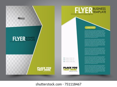 Green flyer template design. Brochure abstract background for business, education, presentation, advertisement. Corporate identity style concept. Editable vector illustration.