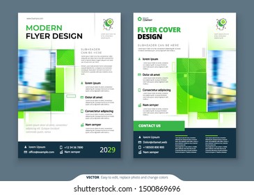 Green Flyer Template Layout Design. Corporate business annual report, catalog, magazine, flyer mockup. Creative modern bright eco flyer concept with square shape