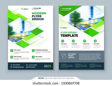 Green Flyer Template Layout Design. Corporate business annual report, catalog, magazine, flyer mockup. Creative modern bright eco flyer concept with square shape