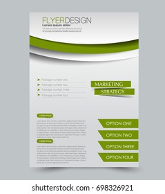 Green  flyer vector design template set. Business brochure. Annual report or magazine cover.