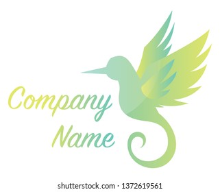 Green flying bird simple logo vector illustration on a white background