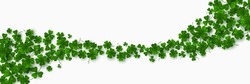 Green Flying Clover Leaves Isolated On White Background. Vector Illustration. Spring Decoration For Saint Patrick's Day Border Or Frame Design