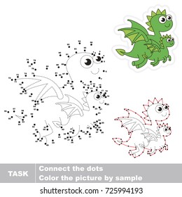Green Flying Dragon Mother and her Baby. Dot to dot educational game for kids.