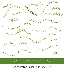 Green flying or falling off leaves. Vector abstract foliage background