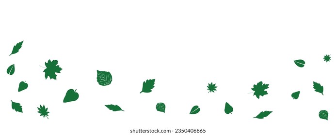 Green flying leaves are falling on white background. Wave foliage ornament. Vegan, eco, design element. Organic frame. Cosmetic pattern border. Fresh tea banner. Beauty product.Vector illustrationG.