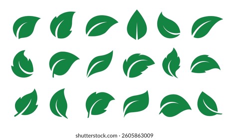 green flying plants leaves set icons silhouettes