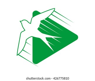 green flying swallow bird play icon