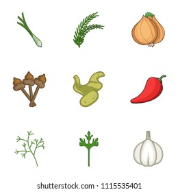 Green fodder icons set. Cartoon set of 9 green fodder vector icons for web isolated on white background