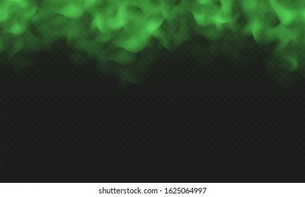 Green fog, bad smell or toxic smoke cloud isolated on transparent background. Realistic smog, haze, mist or cloudiness effect. Realistic vector illustration.