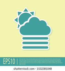 Green Fog and cloud with sun icon isolated on yellow background.  Vector Illustration