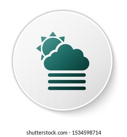 Green Fog and cloud with sun icon isolated on white background. White circle button. Vector Illustration