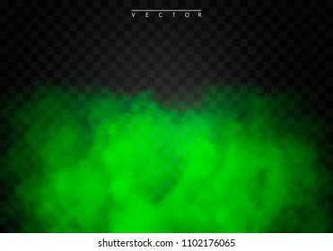 Green Fog or smoke color isolated transparent special effect. White vector cloudiness, mist smog background. illustration