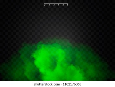 Green Fog or smoke color isolated transparent special effect. White vector cloudiness, mist smog background. illustration