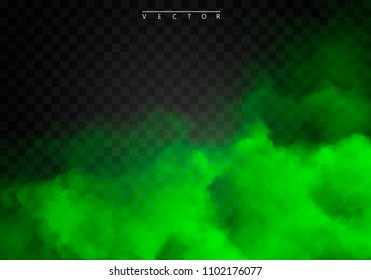 Green Fog or smoke color isolated transparent special effect. White vector cloudiness, mist smog background. illustration