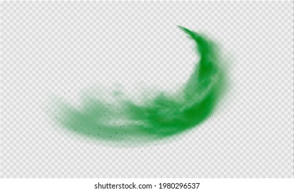 Green fog or smoke. Green dust with particles. Smoke or dust isolated on transparent background. Abstract mystical gas. Vector illustration.