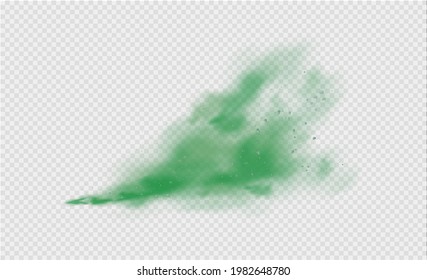 Green fog or smoke. Green dust with particles. Smoke or dust isolated on transparent background. Abstract mystical gas. Vector illustration