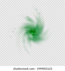 Green fog or smoke. Green dust with particles. Smoke or dust isolated on transparent background. Abstract mystical gas. Vector illustration