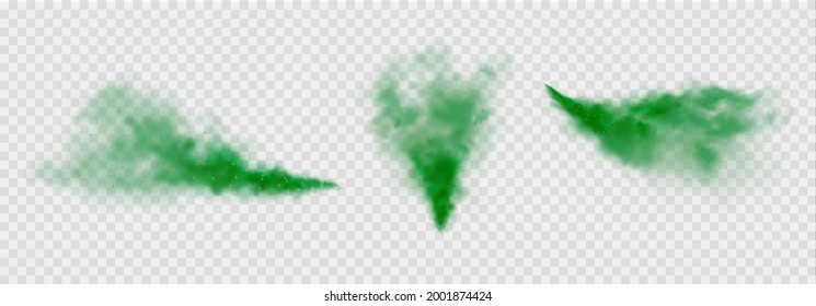 Green fog or smoke. Green dust with particles. Smoke or dust isolated on transparent background. Abstract mystical gas. Vector illustration