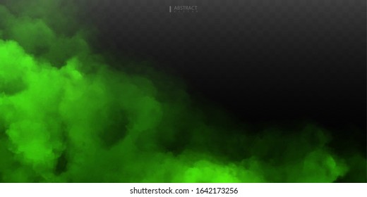 Green Fog or smoke isolated transparent special effect. White vector cloudiness, mist or smog background. Vector illustration