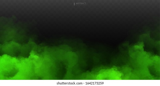 Green Fog or smoke isolated transparent special effect. White vector cloudiness, mist or smog background. Vector illustration