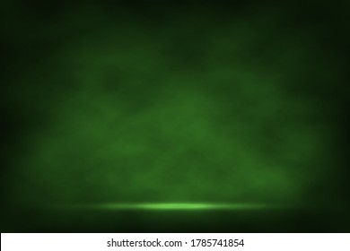 Green fog or smoke with light special effect background. Cloudiness, mist smog or chemistry toxic fume. Vector illustration of mysterious atmosphere, realistic spooky vapor texture, natural phenomenon