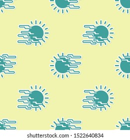 Green Fog and sun icon isolated seamless pattern on yellow background.  Vector Illustration