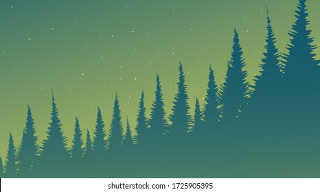 Green Foggy Pine Forest,landscape background,imagination concept design.