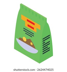 Green foil food bag packaging with serving suggestion on white background
