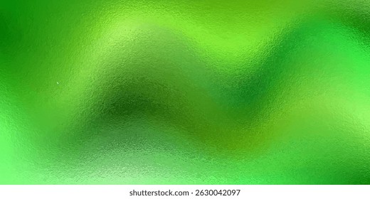 Green foil metallic wall with glowing shiny light, abstract texture background