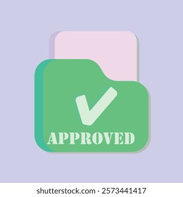 A green folder with an approved checkmark icon over a light purple background