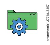 Green folder icon with blue gear symbol inside representing settings or configuration Vector