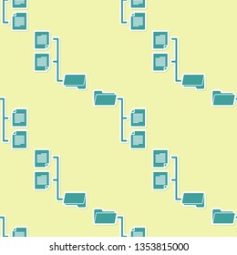 Green Folder tree icon isolated seamless pattern on yellow background. Computer network file folder organization structure flowchart. Flat design. Vector Illustration