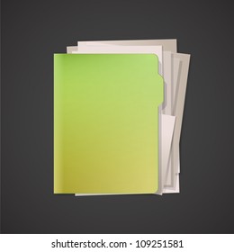 Green Folder With White Paper. Vector Design.