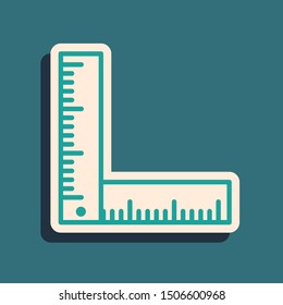 Green Folding ruler icon isolated on blue background. Long shadow style. Vector Illustration