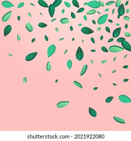 Green Foliage Abstract Vector Pink Background Wallpaper. Motion Leaves Backdrop. Mint Greens Organic Pattern. Leaf Tree Poster.