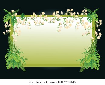 Fondo foliar verde y flor aislada con ilustración vectorial manuscrita.plantilla vectorial