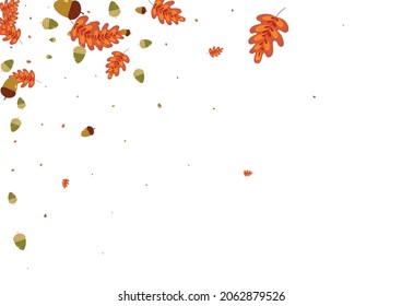 Green Foliage Background White Vector. Herb Paper Design. Red Leaf. Vibrant Illustration. Gold Acorn Wallpaper.