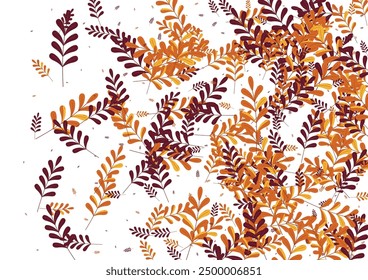 Green Foliage Background White Vector. Plant October Design. Brown Leaf. Red Herb Isolated. Cartoon Frame.